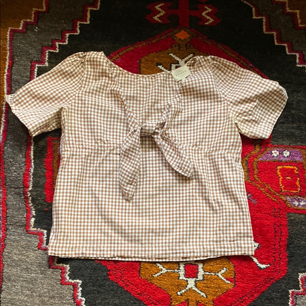 Sezane Brown Gingham Tie-Front Blouse FR40 US8